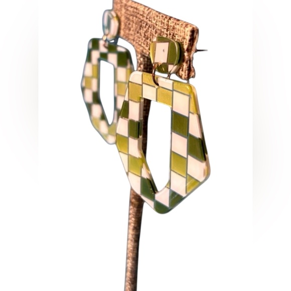 Geometric Green and White Earrings. 
BUY 2 GET 1 FREE!! - Picture 3 of 5